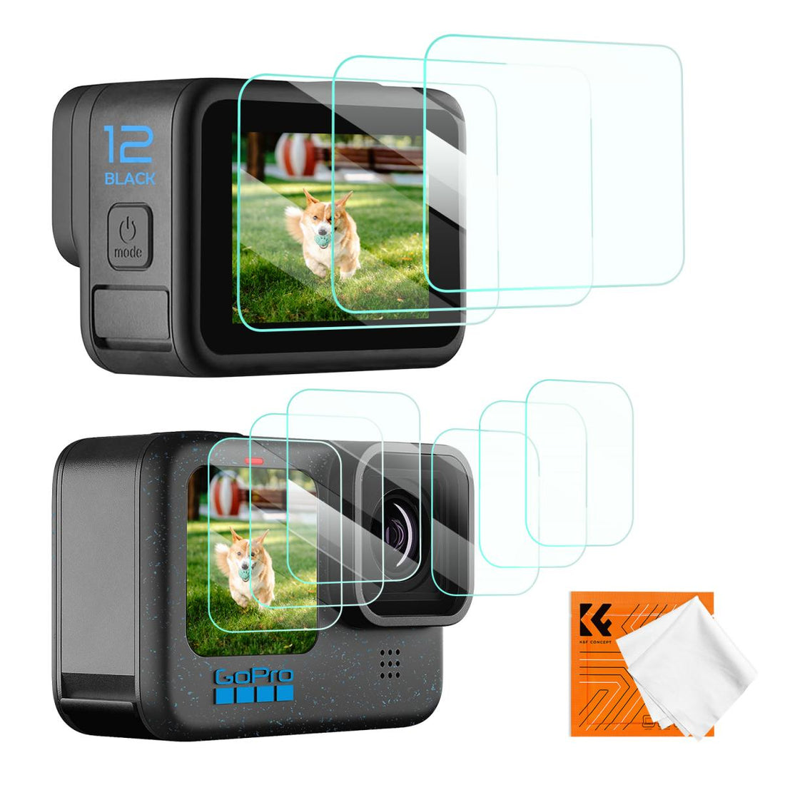 K&amp;F Concept 4 in 1 Kit - GoPro Hero 9/10/11/12  Screen &amp; Lens Protectors + Cloth