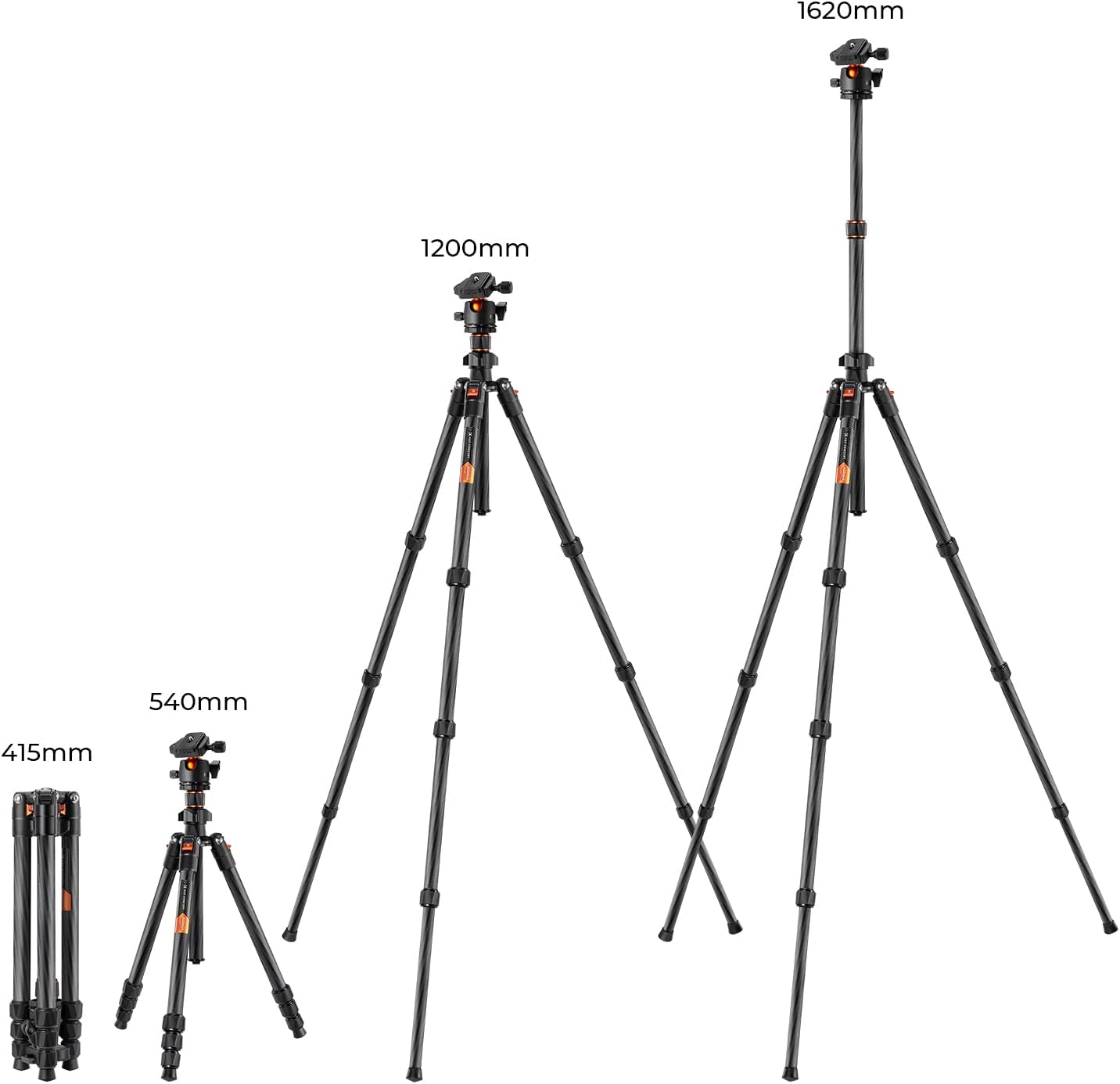 K&amp;F Concept K-Series K254C2 Carbon Fiber Travel Tripod Max Height of 1.6m