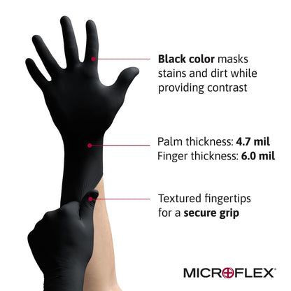 Ansell MICROFLEX MidKnight Touch Black Nitrile Gloves - 1 Case Size X SMALL (1000)