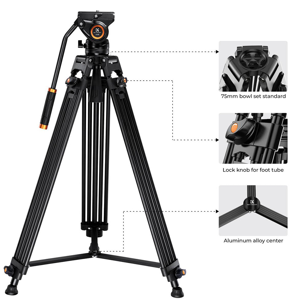 K&amp;F Concept 8Kg Cap Aluminium Video Tripod, Panorama Fluid Ballhead KF09-121