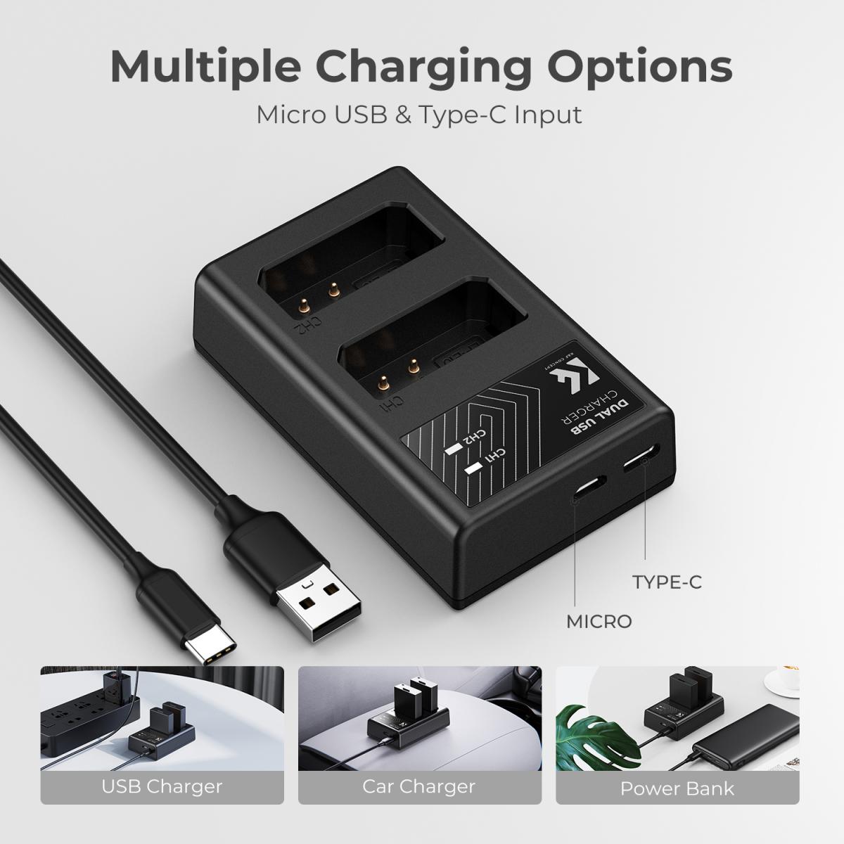 K&amp;F Concept Dual LP-E10 1200mAh Batteries + Charger for Canon