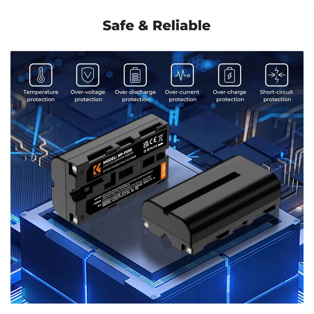K&amp;F Concept 2 Pack NP-F550 Batteries &amp; Dual USB Charger Compatible with Sony - KF28-0046