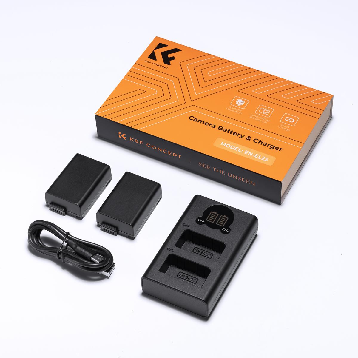 K&amp;F Concept Dual EN-EL25 1600mAh Batteries + Charger for Nikon