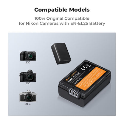 K&amp;F Concept Dual EN-EL25 1600mAh Batteries + Charger for Nikon