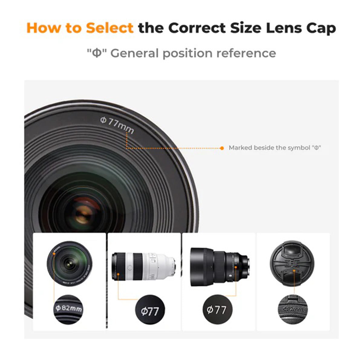 K&amp;F Concept 82mm Center Pinch Lens Cap Kit with 2x Lens Cloths &amp; Attachment Strap