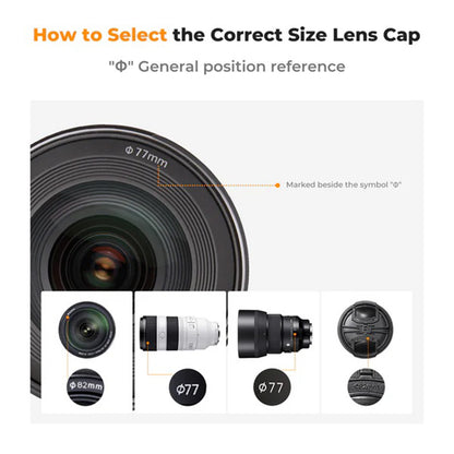 K&amp;F Concept 82mm Center Pinch Lens Cap Kit with 2x Lens Cloths &amp; Attachment Strap