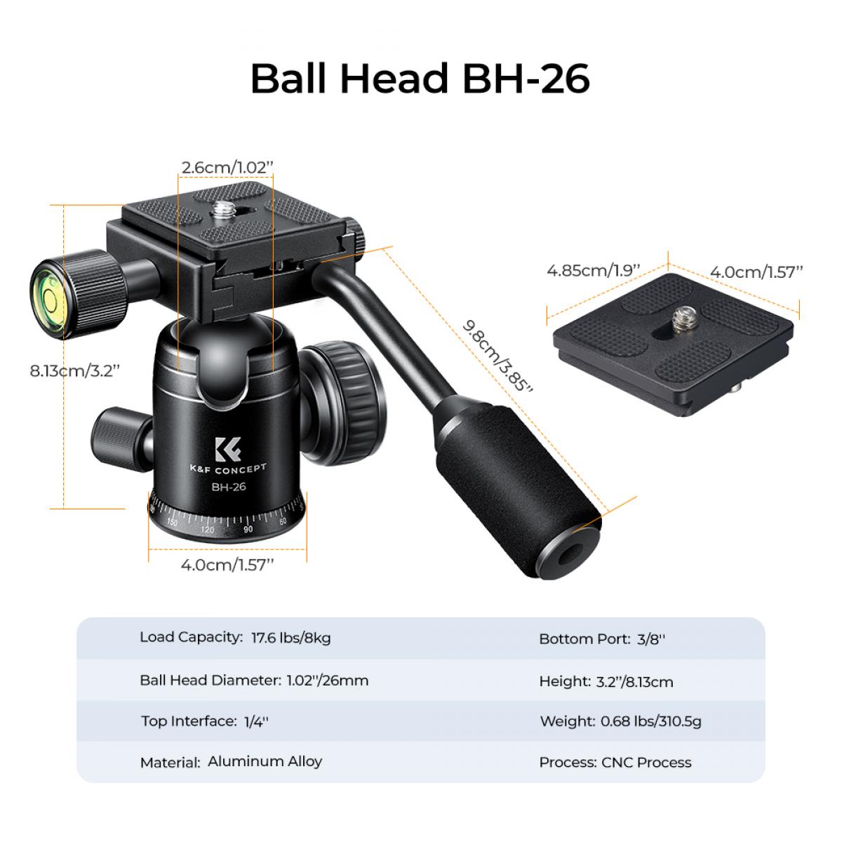 K&amp;F Video Tripod Head with Handle &amp; 360 Degree Rotation - KF31-049