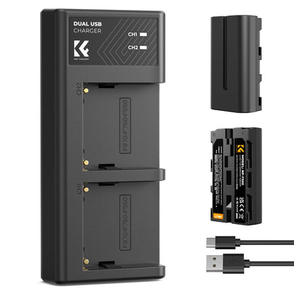 K&amp;F Concept 2 Pack NP-F550 Batteries &amp; Dual USB Charger Compatible with Sony - KF28-0046