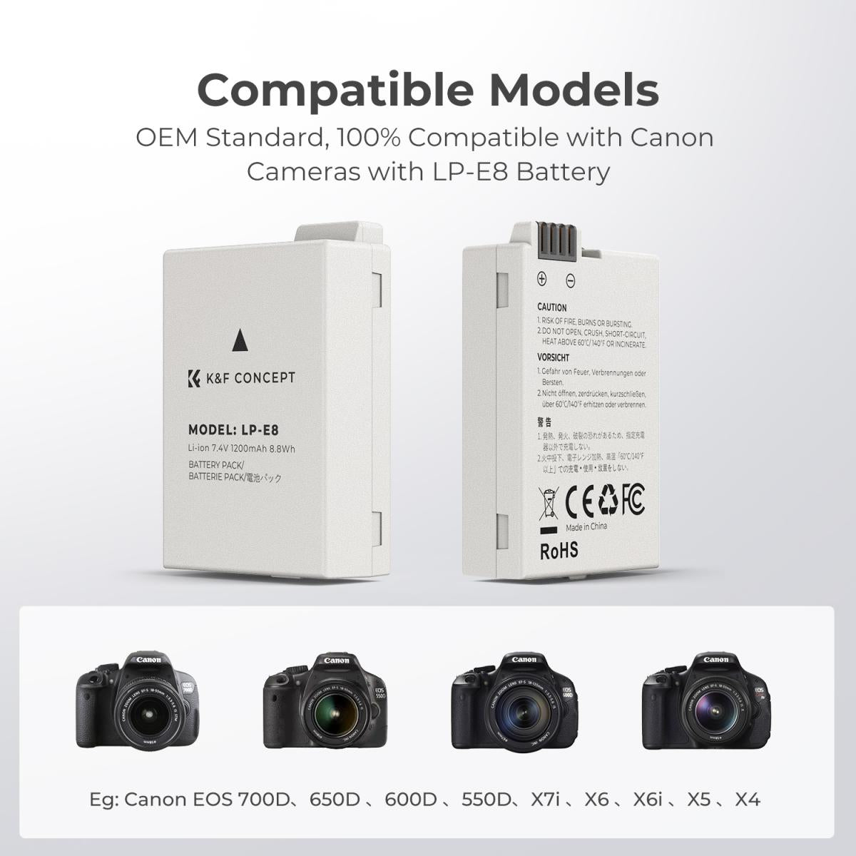 K&amp;F Concept Dual LP-E8 1200mAh Batteries + Charger for Canon