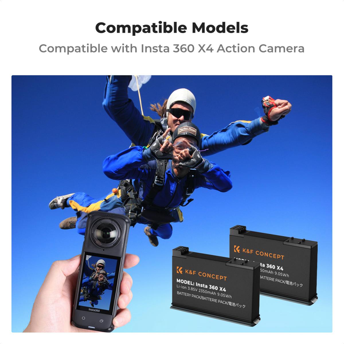 K&amp;F Concept 2 Pack Batteries &amp; Charger for Insta360X4