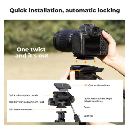 K&amp;F Concept 1.96m Aluminium Camera &amp; Video Travel Tripod With 3-Way Head KF09-115V1