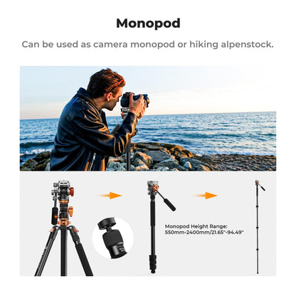 K&amp;F Concept 2.3m Fluid Head Video Tripod with Monopod KF09-137