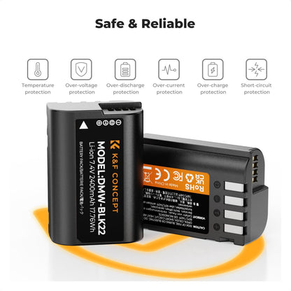 K&amp;F Concept 2 Pack DMW-BLK22 Batteries &amp; LCD Charger for Panasonic Lumix