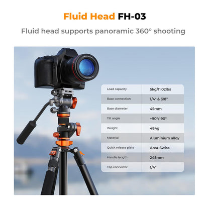 K&amp;F Concept 2.3m Fluid Head Video Tripod with Monopod KF09-137