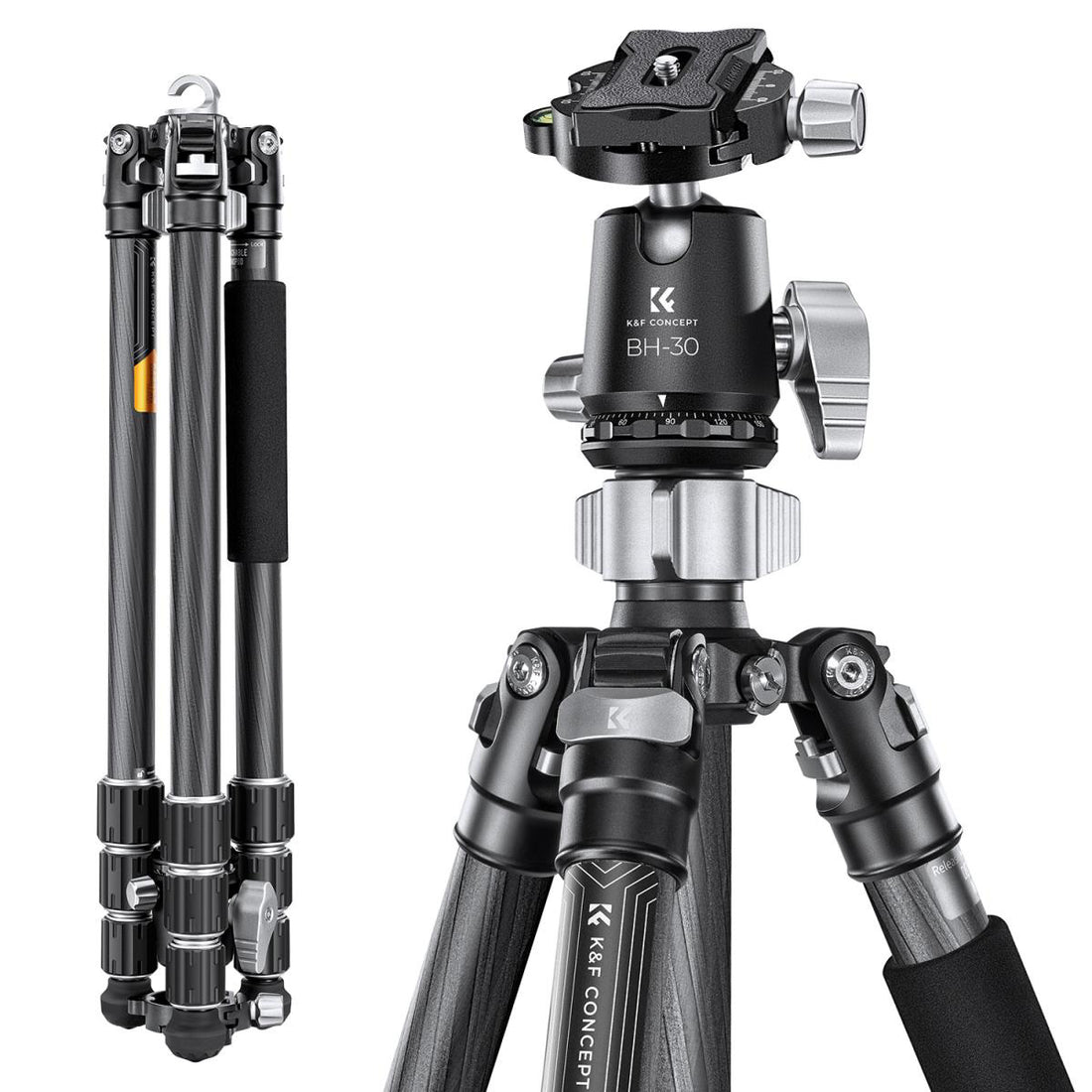 K&amp;F Concept X Series Carbon Fibre Tripod X254C4 with BH-30 Head – Grey &amp; Black