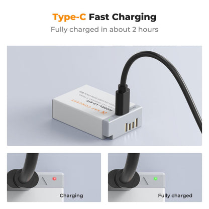 K&amp;F Concept 2-Pack 1040mAh LP-E17 USB-C Fast Charging Replacement Batteries for Canon Cameras