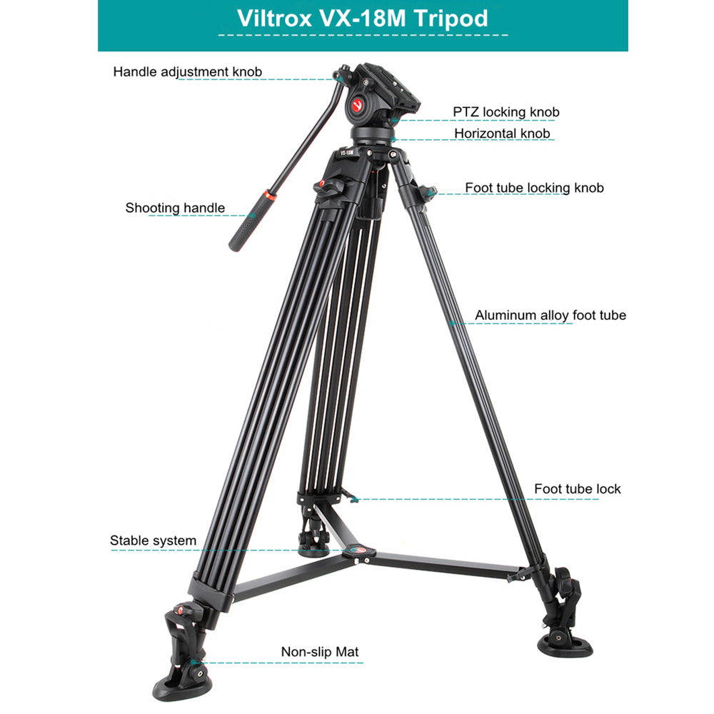 Viltrox Heavy Duty 10Kg Capacity PRO Fluid Head Tripod for Video, Mirrorless &amp; DSLR Cameras with Hydraulic Damping