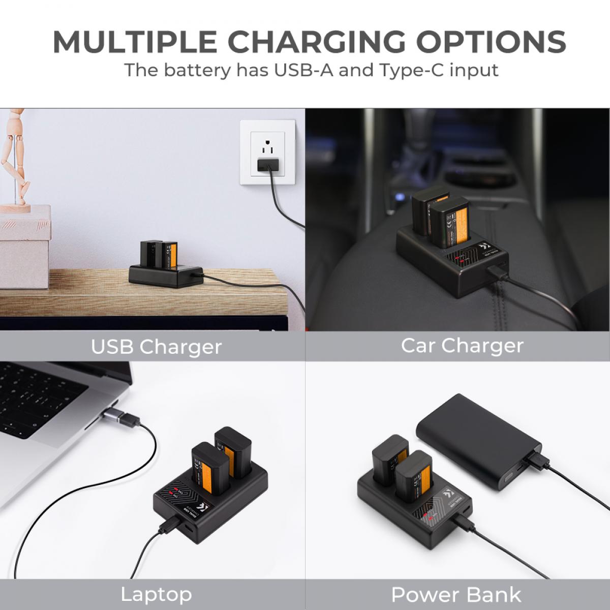 K&amp;F Concept Dual NP-FW50 Battery + Charger Kit for Sony Cameras-KF28.0015