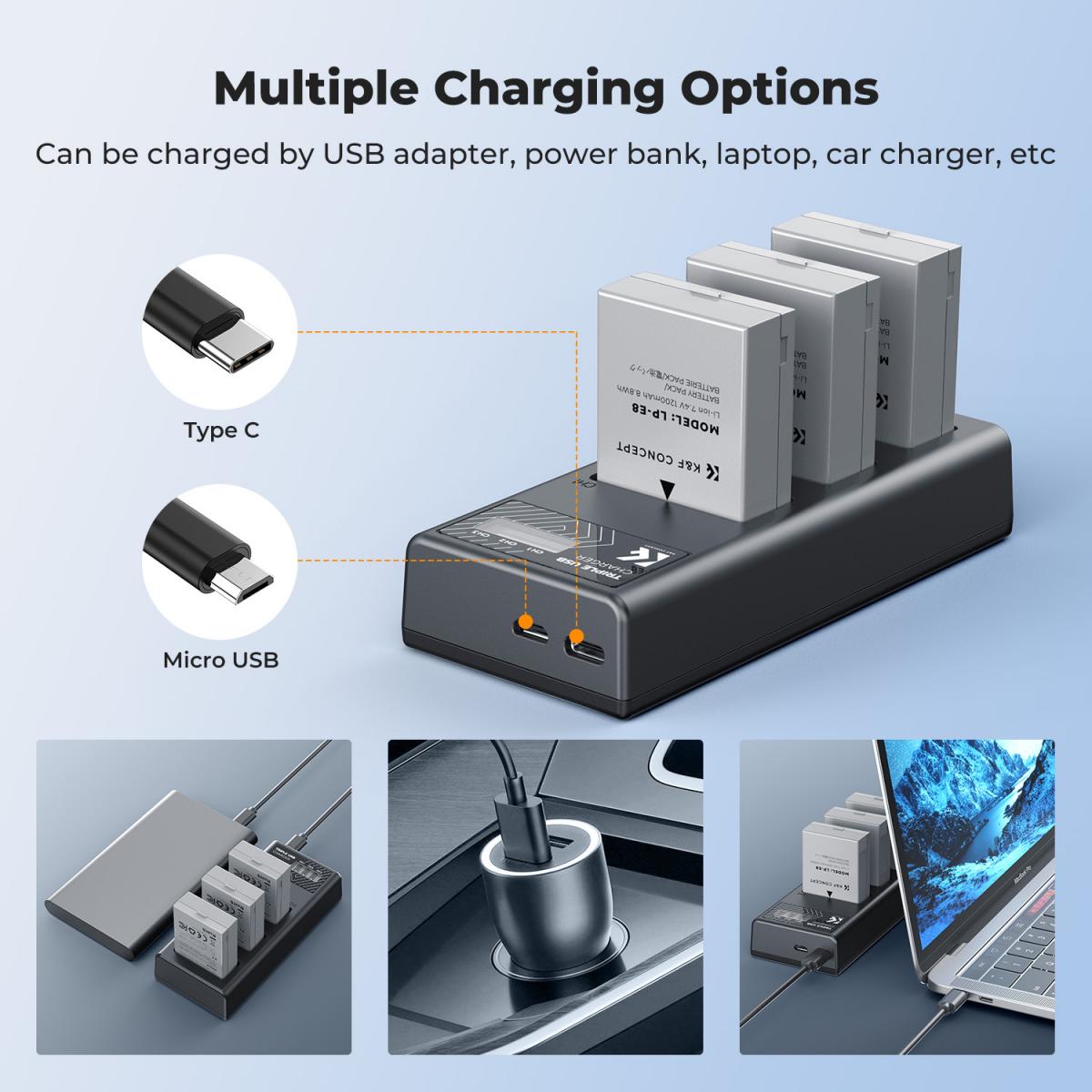 K&amp;F Concept 3 Pack LP-E8 Batteries &amp; LCD Charger for Canon EOS DSLR