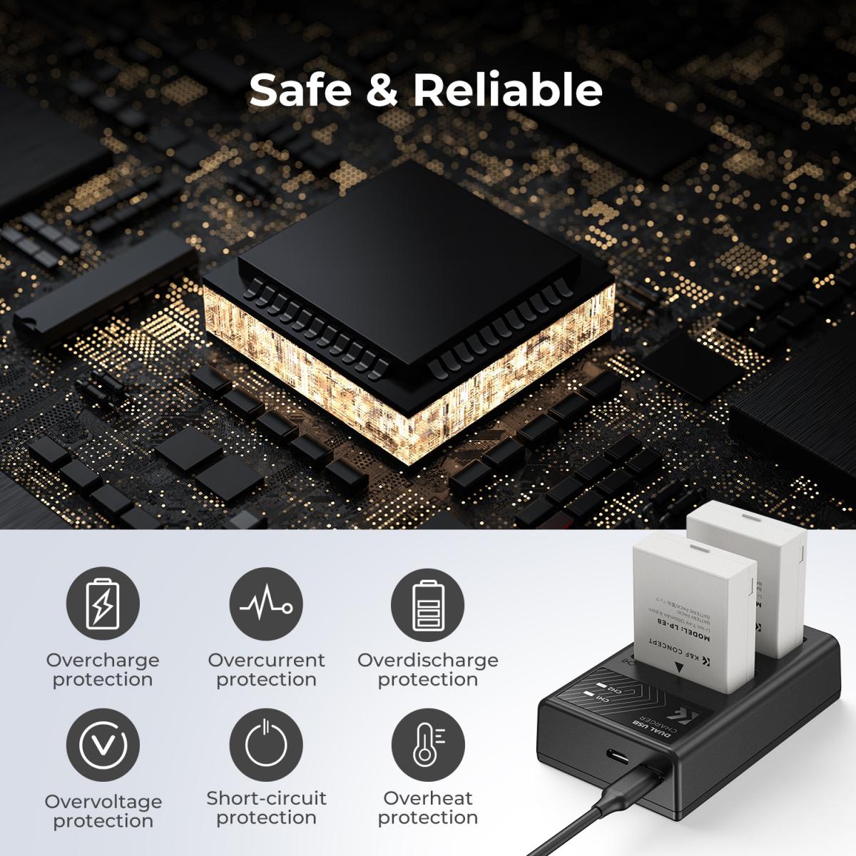 K&amp;F Concept Dual LP-E8 1200mAh Batteries + Charger for Canon