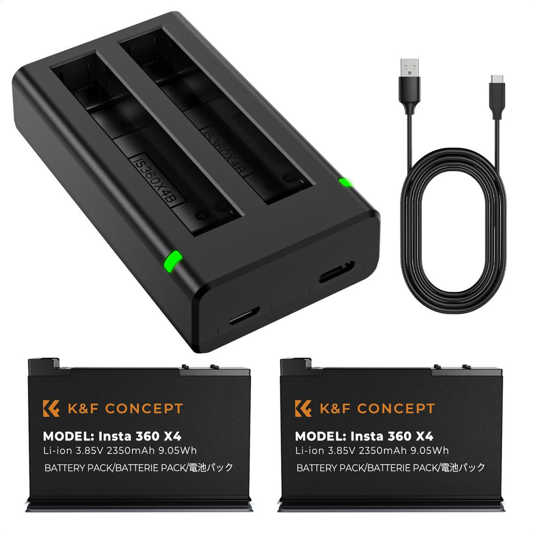 K&amp;F Concept 2 Pack Batteries &amp; Charger for Insta360X4