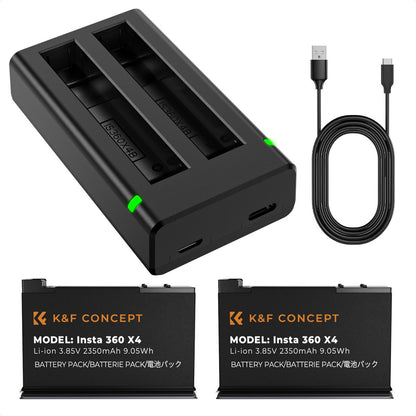 K&amp;F Concept 2 Pack Batteries &amp; Charger for Insta360X4