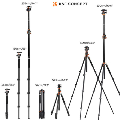 K&amp;F Concept T254A7 Tripod | PH-28L Head | Monopod Option | Cross Arm | KF09.119