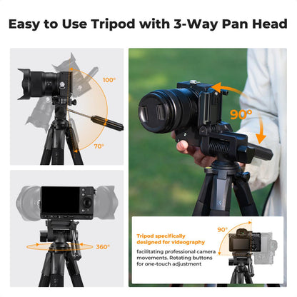 K&amp;F Concept Pentagonal Tube Design Smart PRO Series lightweight Tripod S255A3 with BH-36 Ball Head