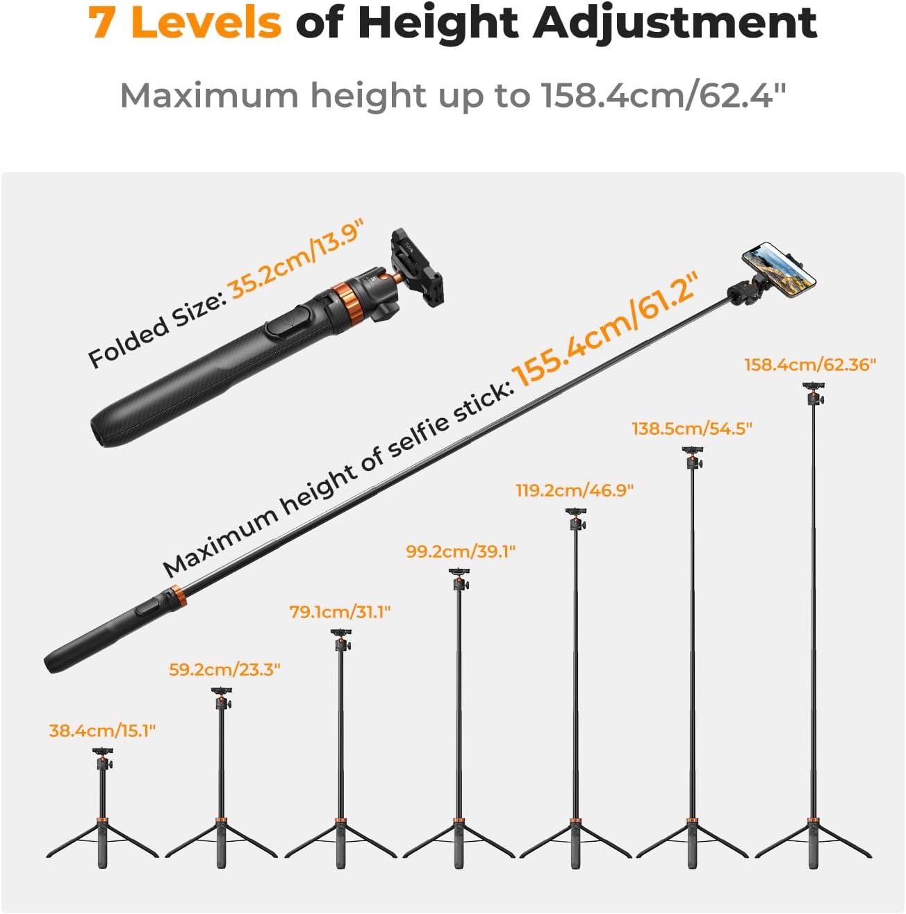 K&amp;F Concept MS08 Phone Selfie Stick With BT Remote + GoPro Adapter Tripod