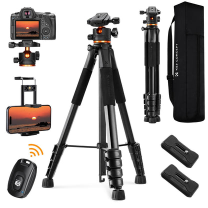 K&amp;F Concept Smart Lightweight Camera &amp; Phone Tripod | Ultimate Stability 8kg Load Capacity – S255A3+B-Head, Black