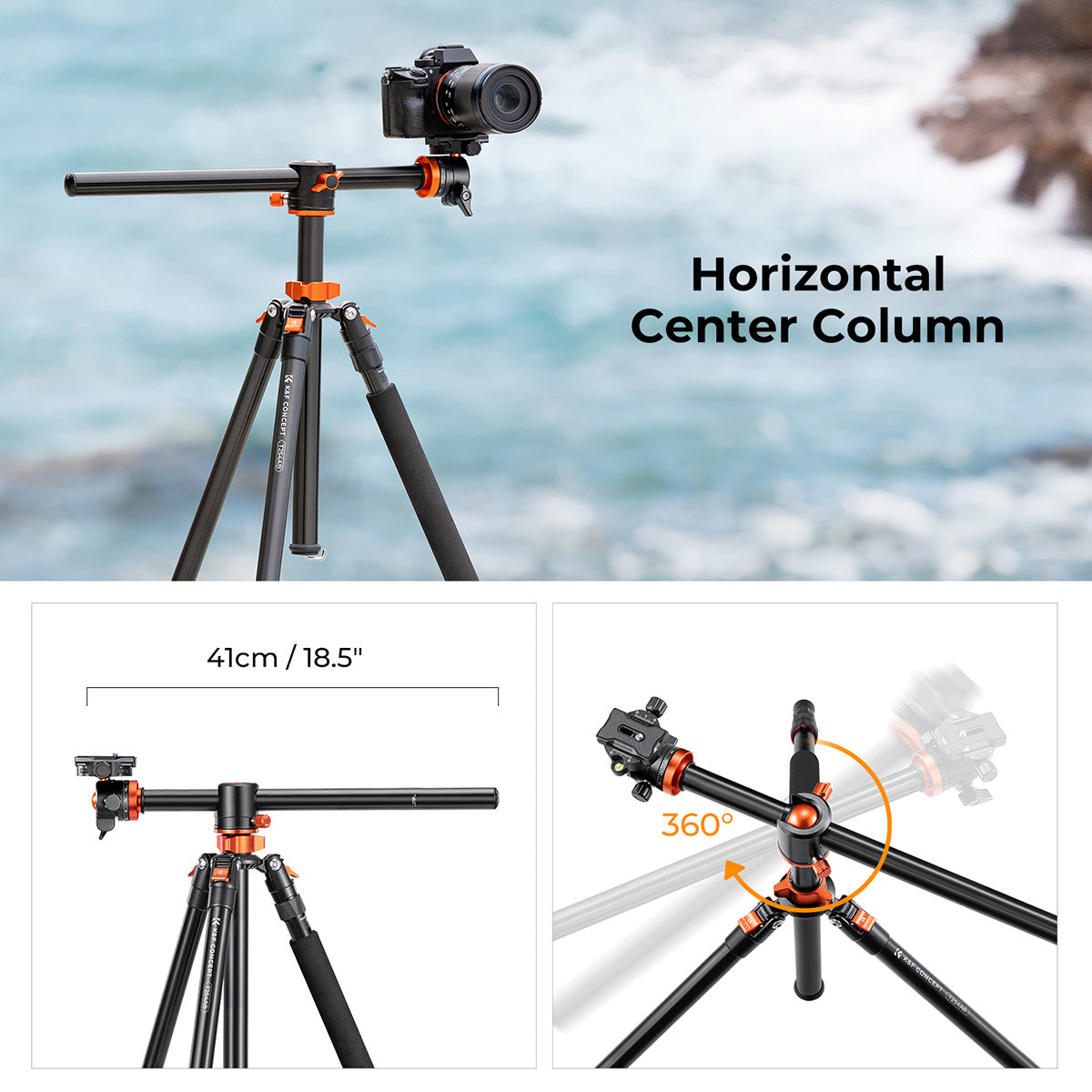 K&amp;F 2.4 m Aluminium Video Tripod with Detachable Monopod &amp; 360° Ball Head