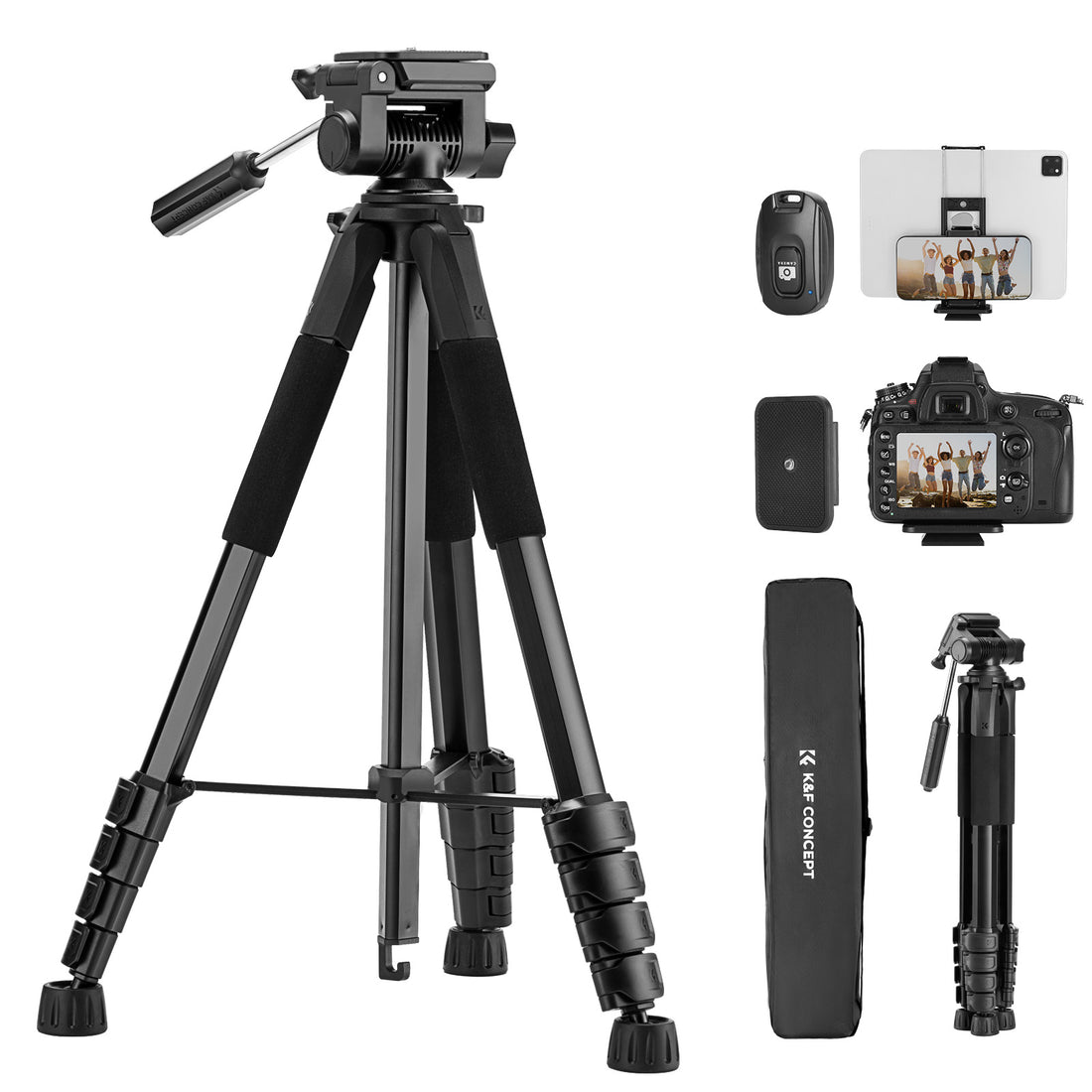 K&amp;F Concept Lightweight Travel Tripod, BT Remote Removable 3-Way Pan Head