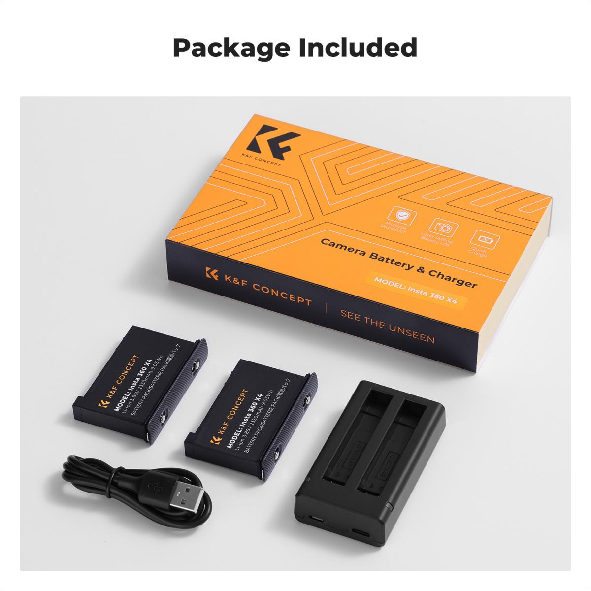 K&amp;F Concept 2 Pack Batteries &amp; Charger for Insta360X4