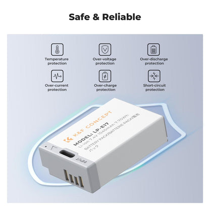 K&amp;F Concept 2-Pack 1040mAh LP-E17 USB-C Fast Charging Replacement Batteries for Canon Cameras