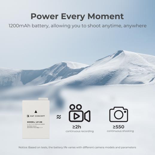 K&amp;F Concept Dual LP-E8 1200mAh Batteries + Charger for Canon