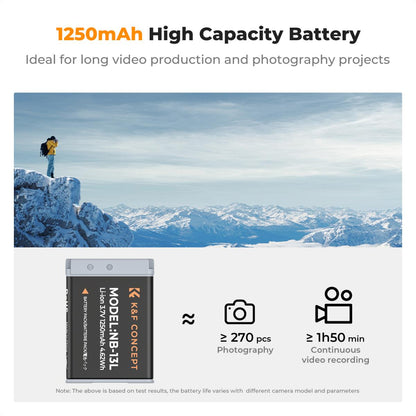 K&amp;F Concept 2 Pack NB-13L Batteries &amp; LCD Charger for Canon
