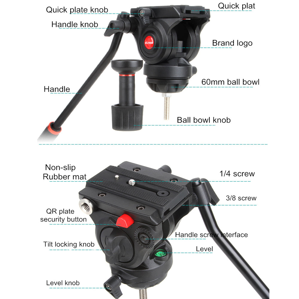 Viltrox Heavy Duty 10Kg Capacity PRO Fluid Head Tripod for Video, Mirrorless &amp; DSLR Cameras with Hydraulic Damping