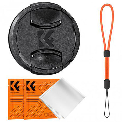 K&amp;F Concept 82mm Center Pinch Lens Cap Kit with 2x Lens Cloths &amp; Attachment Strap