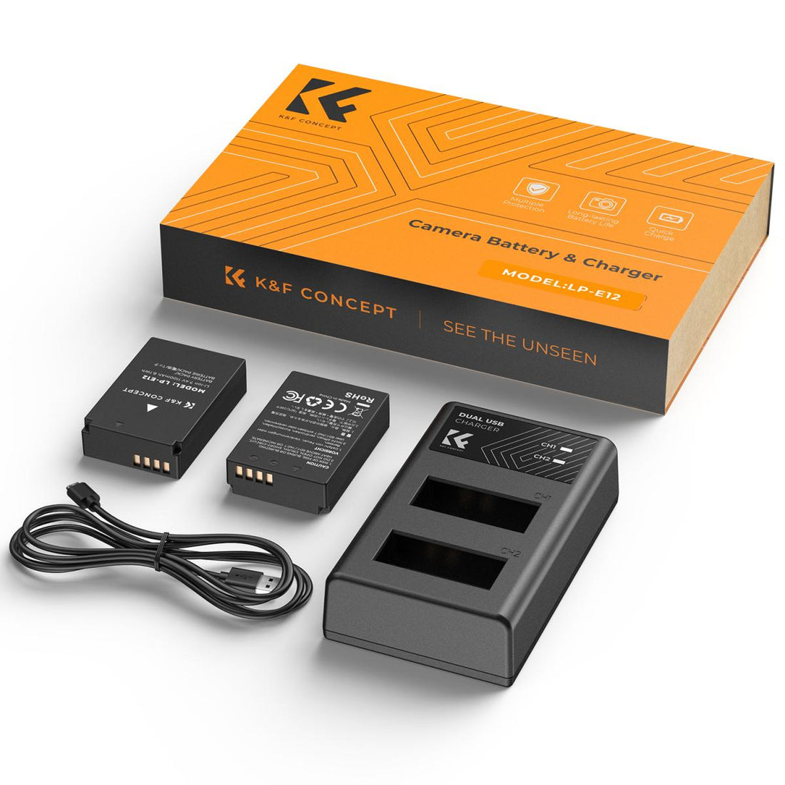 K&amp;F Concept Dual LP-E12 1100mAh Batteries + Charger For Canon