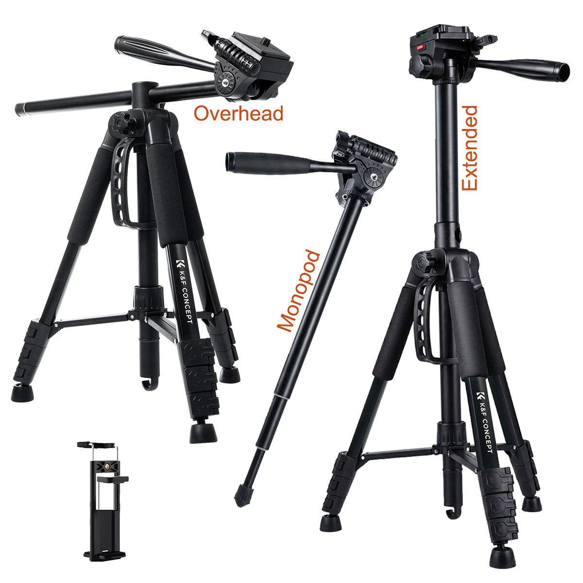 K&amp;F Concept S254A3 Overhead Tripod/Monopod with BV07 Fluid Video Head - KF09-184