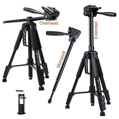 K&amp;F Concept S254A3 Overhead Tripod/Monopod with BV07 Fluid Video Head - KF09-184