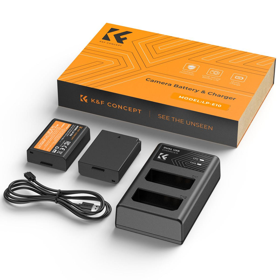 K&amp;F Concept Dual LP-E10 1200mAh Batteries + Charger for Canon