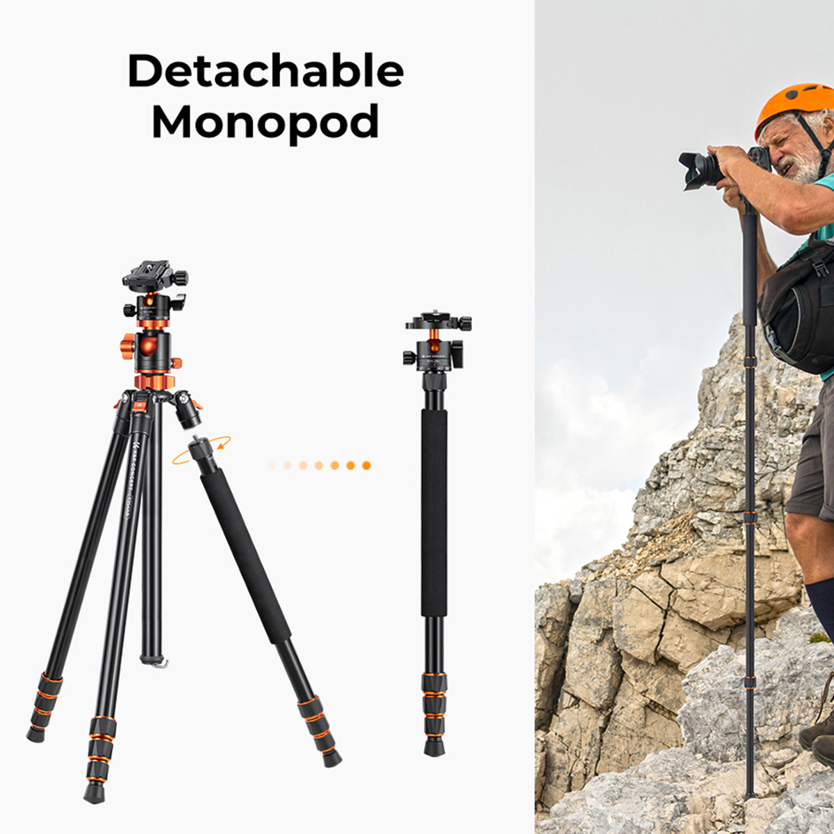 K&amp;F 2.4 m Aluminium Video Tripod with Detachable Monopod &amp; 360° Ball Head