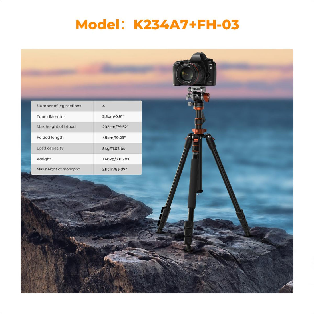 K&amp;F Concept KF09-136 With FH-03 Hydraulic Video Head - Monopod Leg