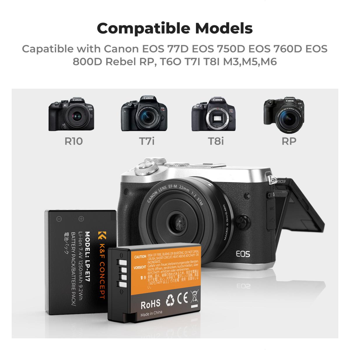 K&amp;F Concept 3 Pack LP-E17 Batteries &amp; LCD Charger for Canon
