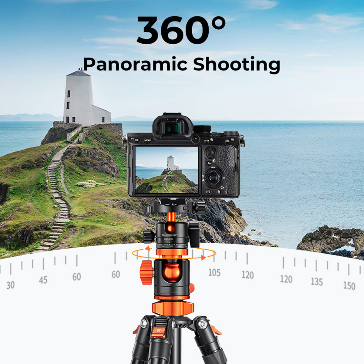 K&amp;F 2.4 m Aluminium Video Tripod with Detachable Monopod &amp; 360° Ball Head