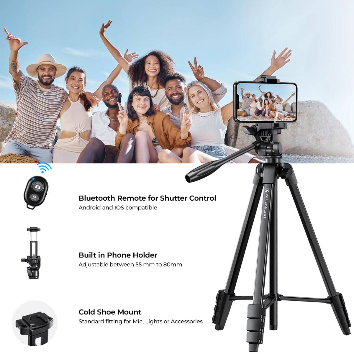 K&amp;F Concept KF B174A1 Compact-Vlogger Tripod with Bluetooth Remote &amp; Video Head