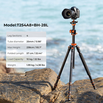 K&amp;F 2.4 m Aluminium Video Tripod with Detachable Monopod &amp; 360° Ball Head