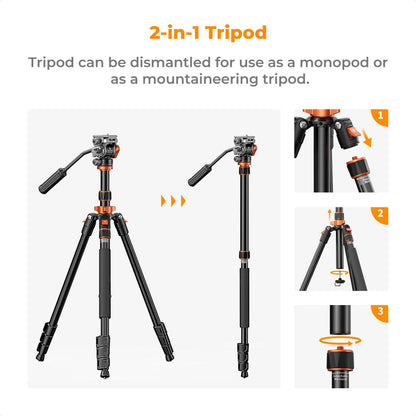 K&amp;F Concept KF09-136 With FH-03 Hydraulic Video Head - Monopod Leg