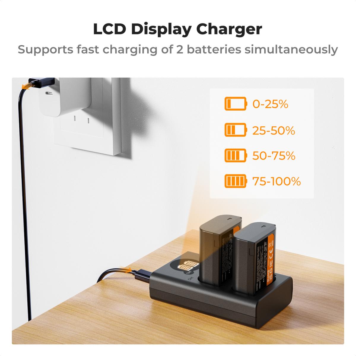 K&amp;F Concept 2 Pack DMW-BLK22 Batteries &amp; LCD Charger for Panasonic Lumix